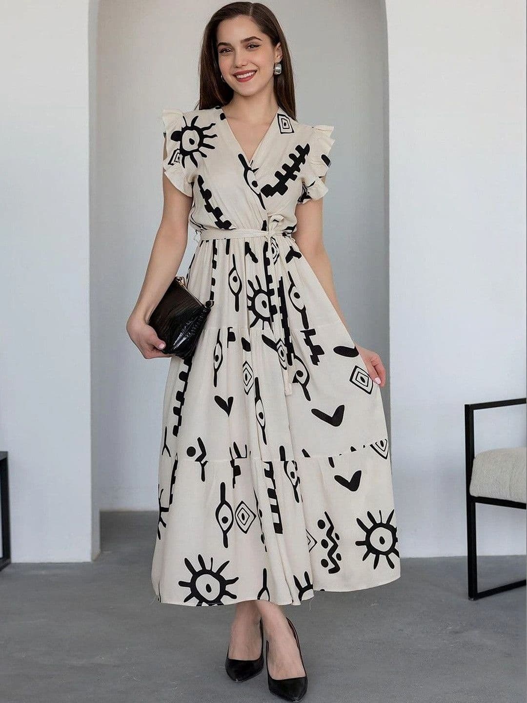 Femvy Women Printed Flared Sleeves Crepe Kurta - view 1