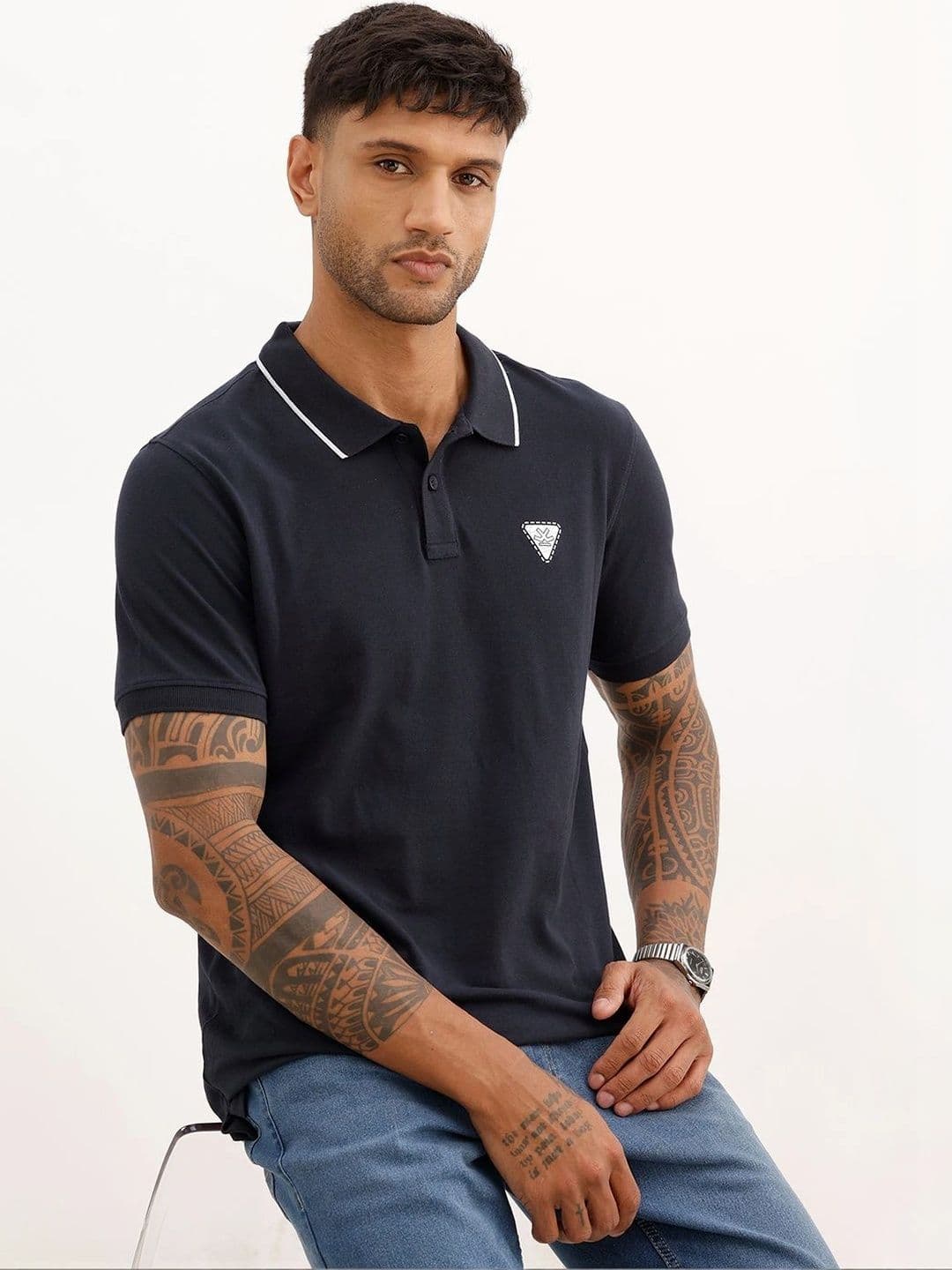 WROGN Men Brand Logo Polo Collar Slim Fit T-shirt - view 1