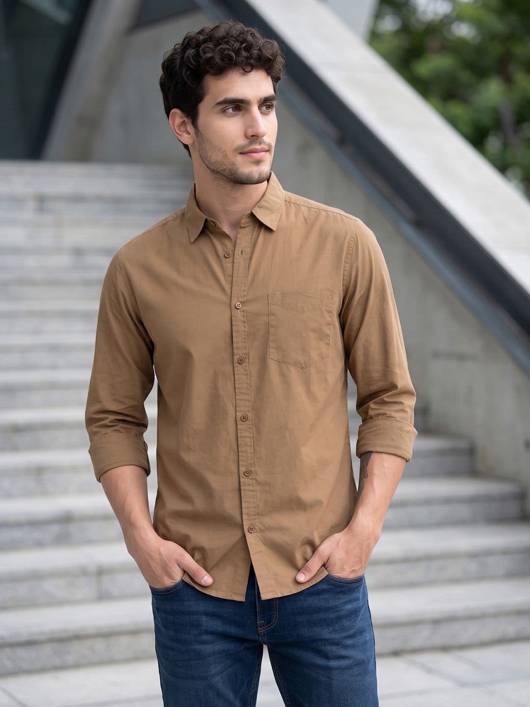 HERE&NOW Men Regular Fit Peach Premium Cotton Casual Shirt - view 1