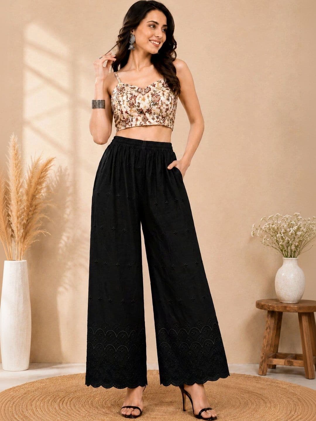 TNQ Women Embroidered Ethnic Palazzos - view 1