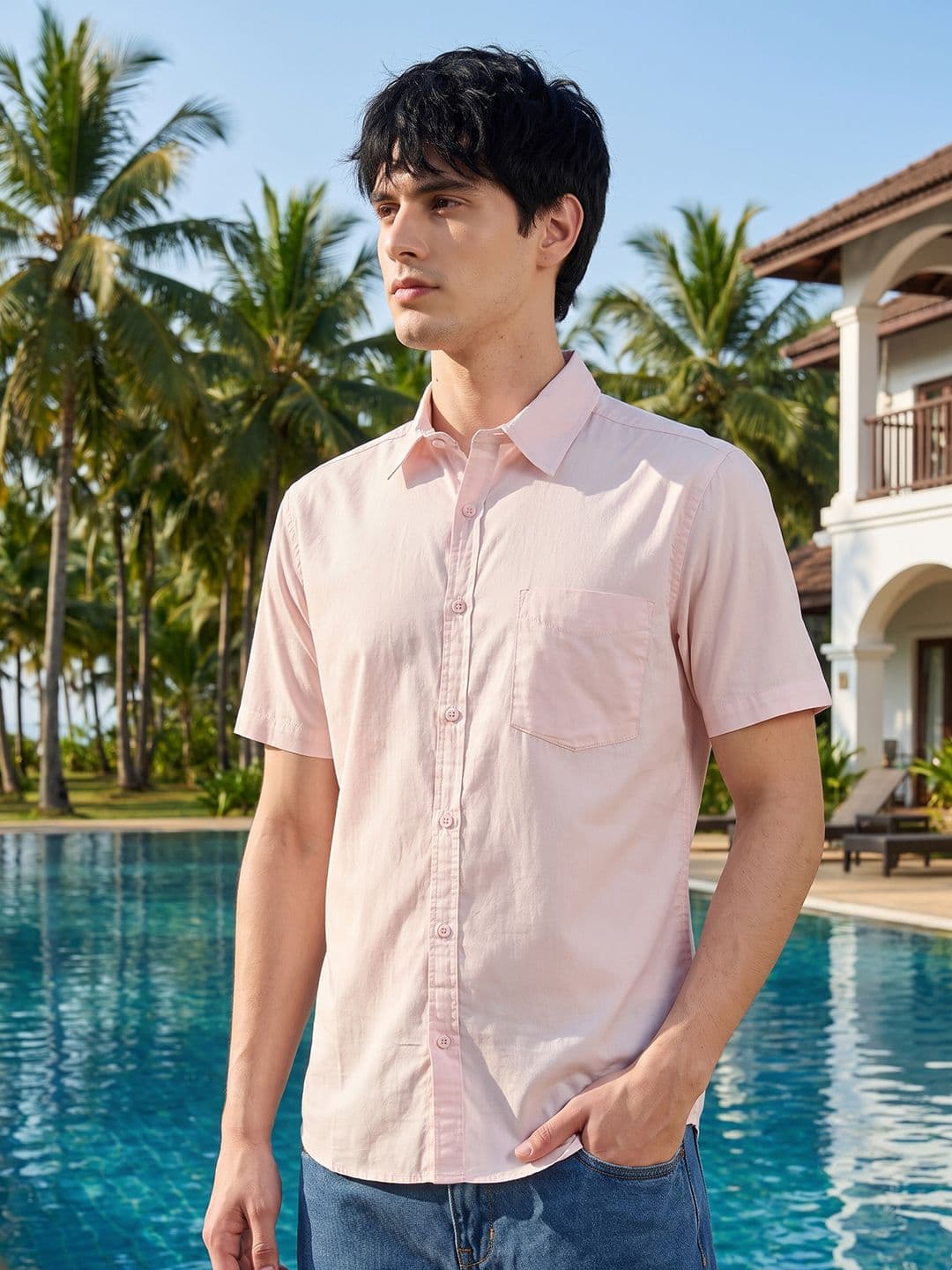 HERE&NOW Men Regular Fit Peach Premium Cotton Casual Shirt - view 1