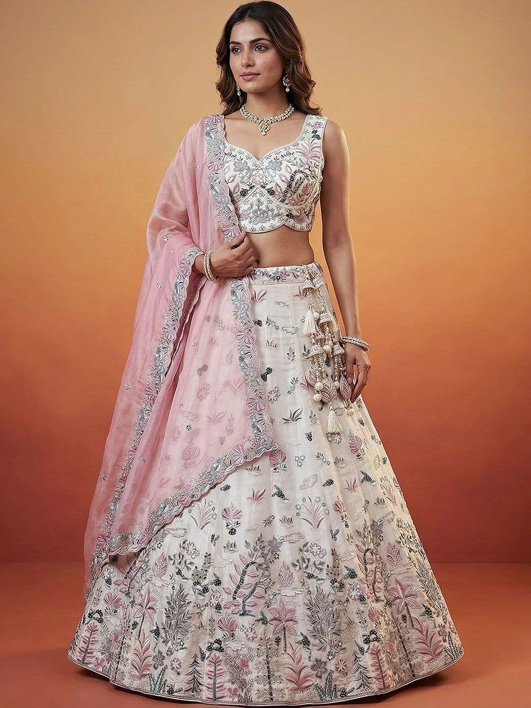 panchhi Embroidered Beads and Stones Semi-Stitched Lehenga & Blouse With Dupatta - view 1