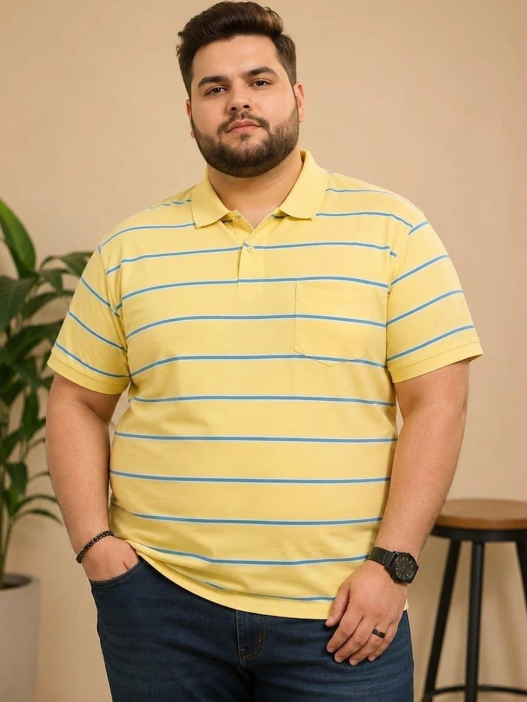 AUSTIVO Men Striped Polo Collar Pockets T-shirt - view 1