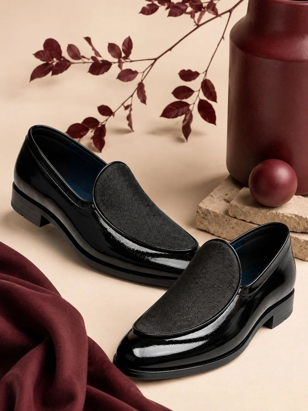 House of Pataudi Men Textured Round Toe Slip-On Formal Loafers - view 1