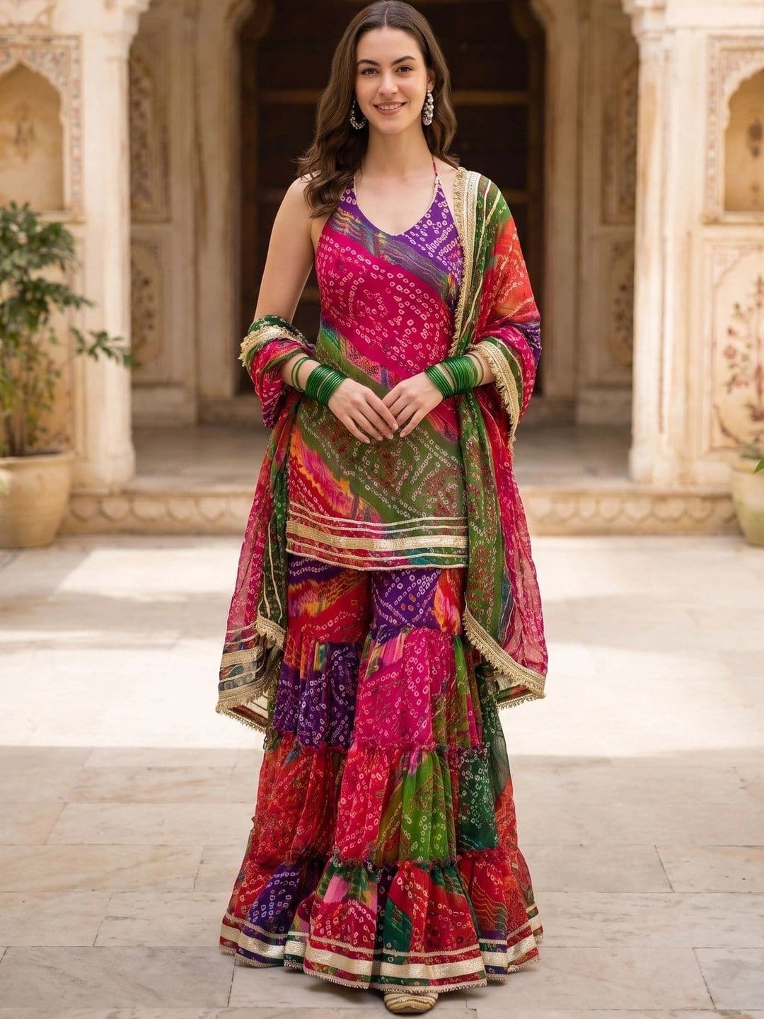 Sangria Women Printed Regular Kurta with Sharara & With Dupatta - view 1