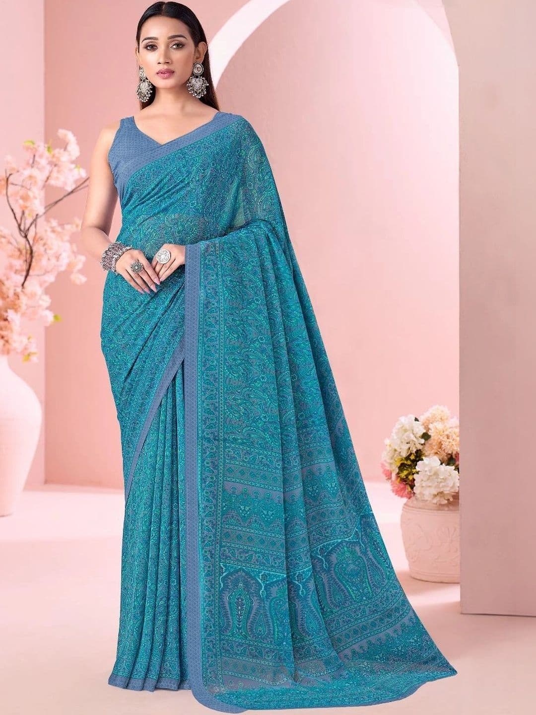 Nirmohi Fashion Paisley Pure Georgette Saree - view 1