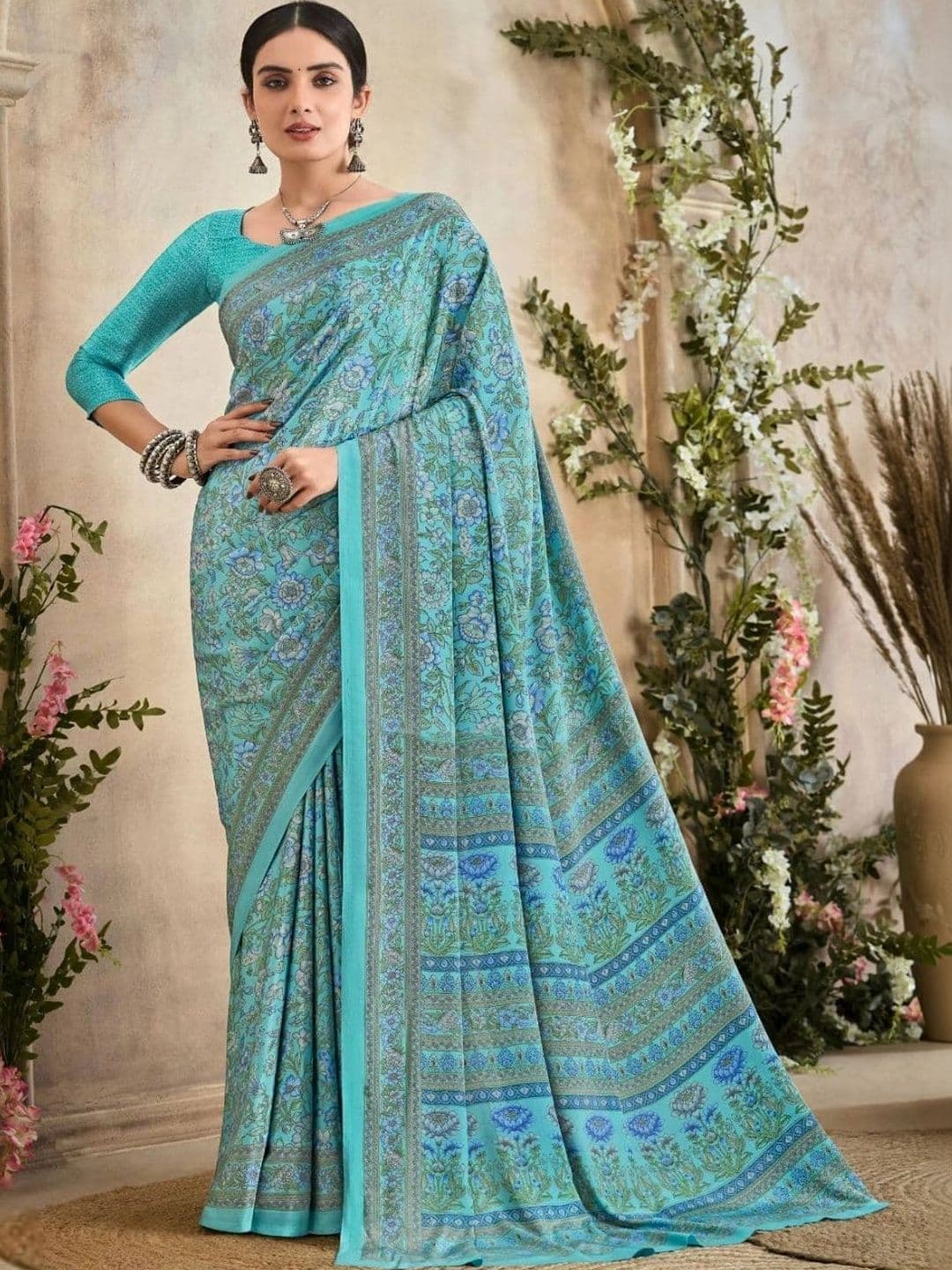 all about you Floral Pure Crepe Saree - view 1