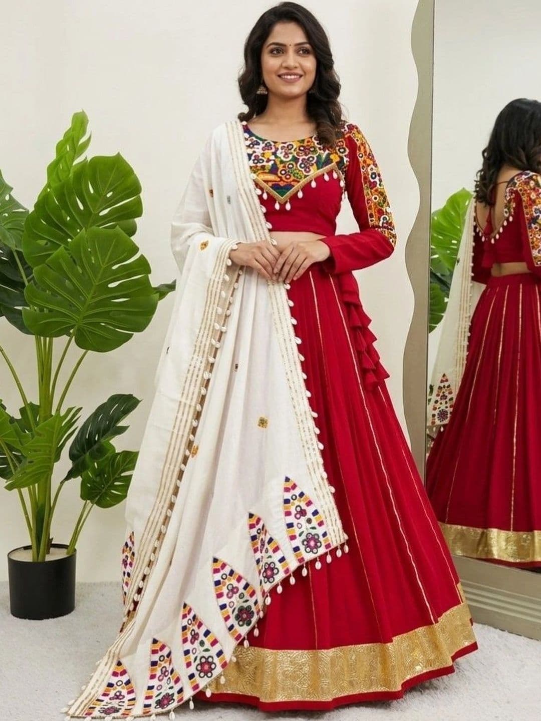 Futra Gabha Embroidered Mirror Work Ready to Wear Lehenga & Blouse With Dupatta - view 1