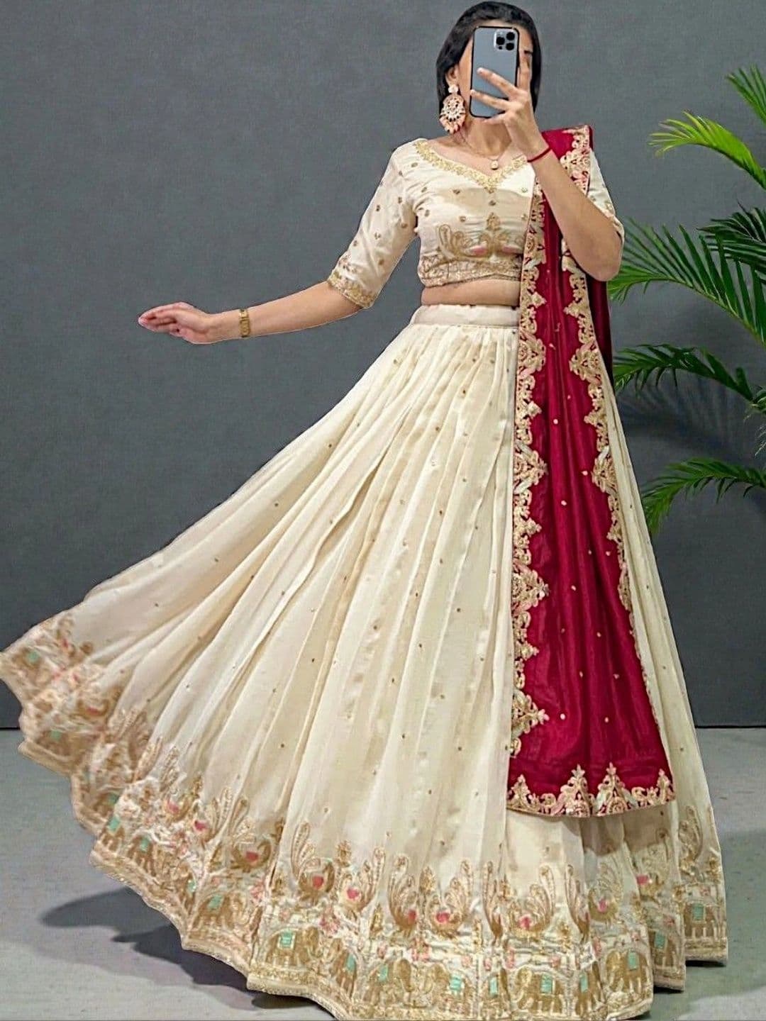 DEVANGI VASTRA Women Embroidered Ready to Wear Lehenga & Unstitched Blouse With Dupatta - view 1