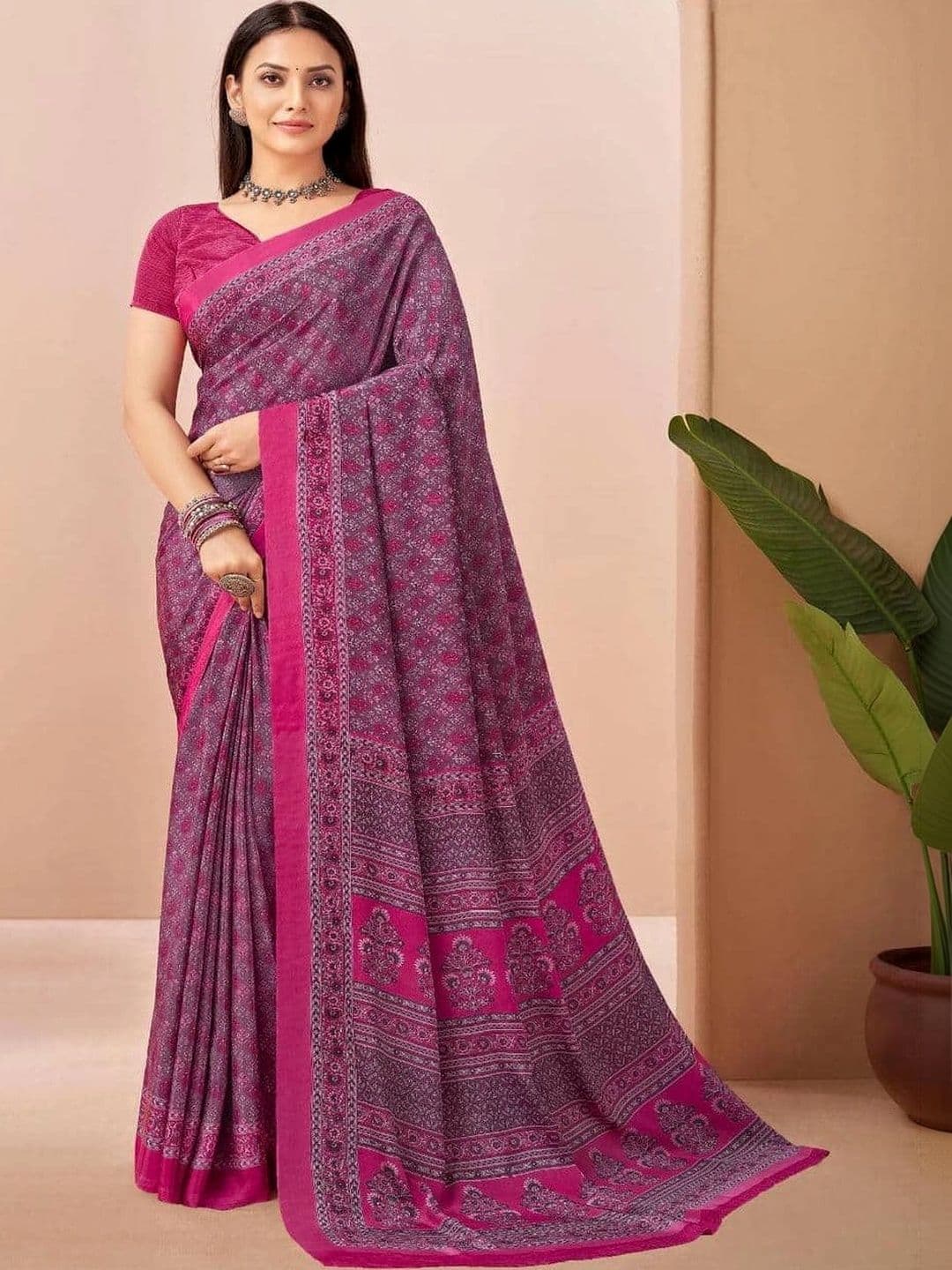 The Textile Hub Floral Pure Crepe Saree - view 1