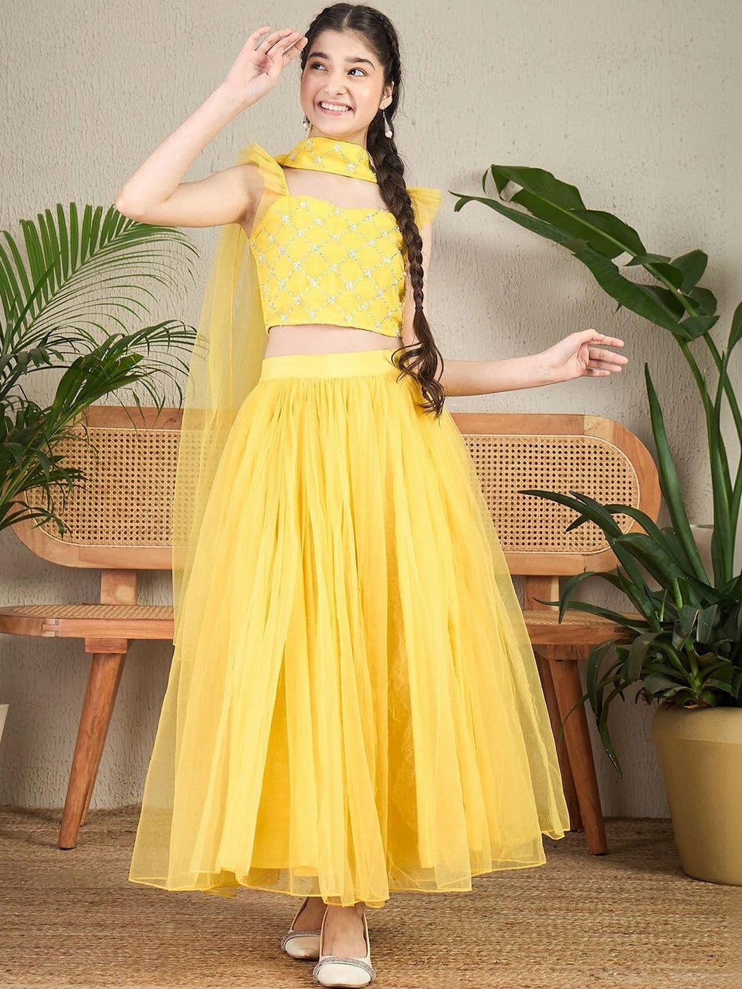 Cherry & Jerry Girls Embellished Sequinned Ready to Wear Lehenga Blouse With Dupatta - view 1