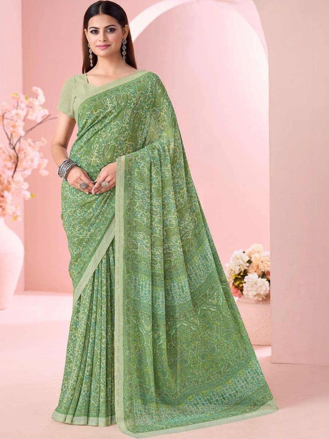 Nirmohi Fashion Paisley Pure Georgette Saree - view 1