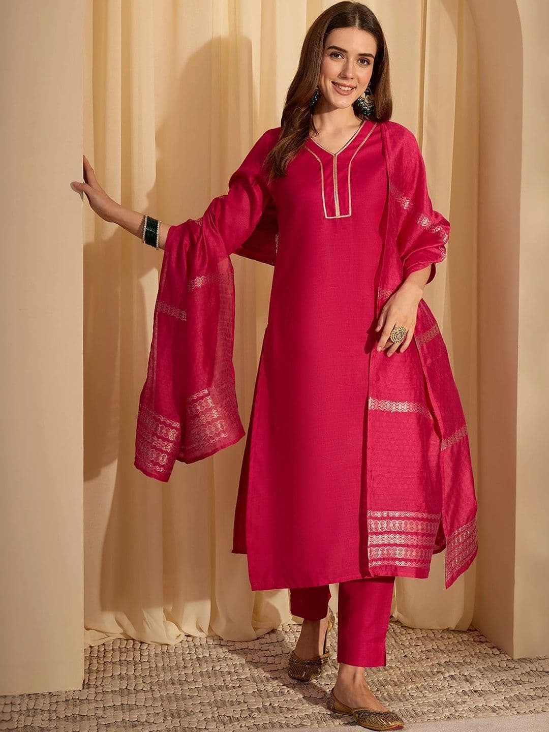 Janasya Women Regular Gotta Patti Kurta with Trousers & With Dupatta - view 1