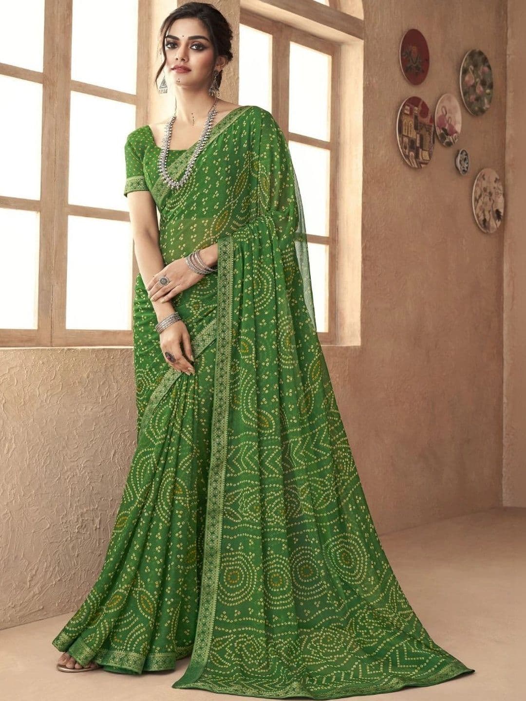 The Textile Hub Bandhani Pure Chiffon Bandhani Saree - view 1