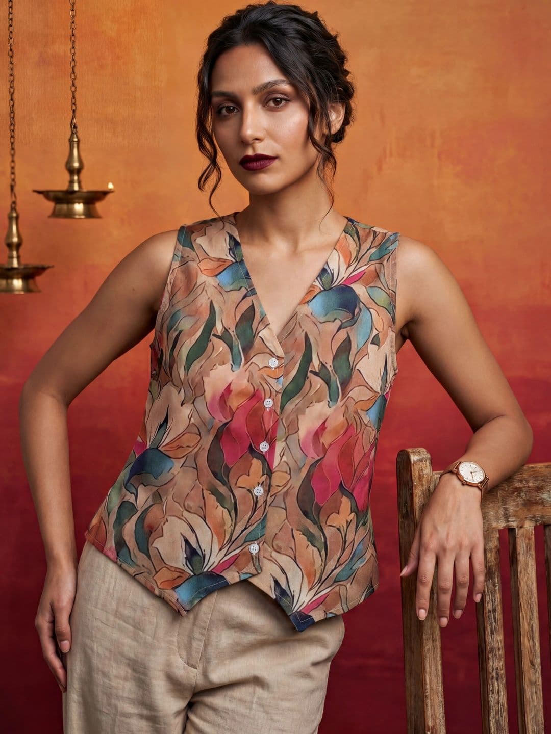 KALAMIR Floral Print Waistcoat - view 1