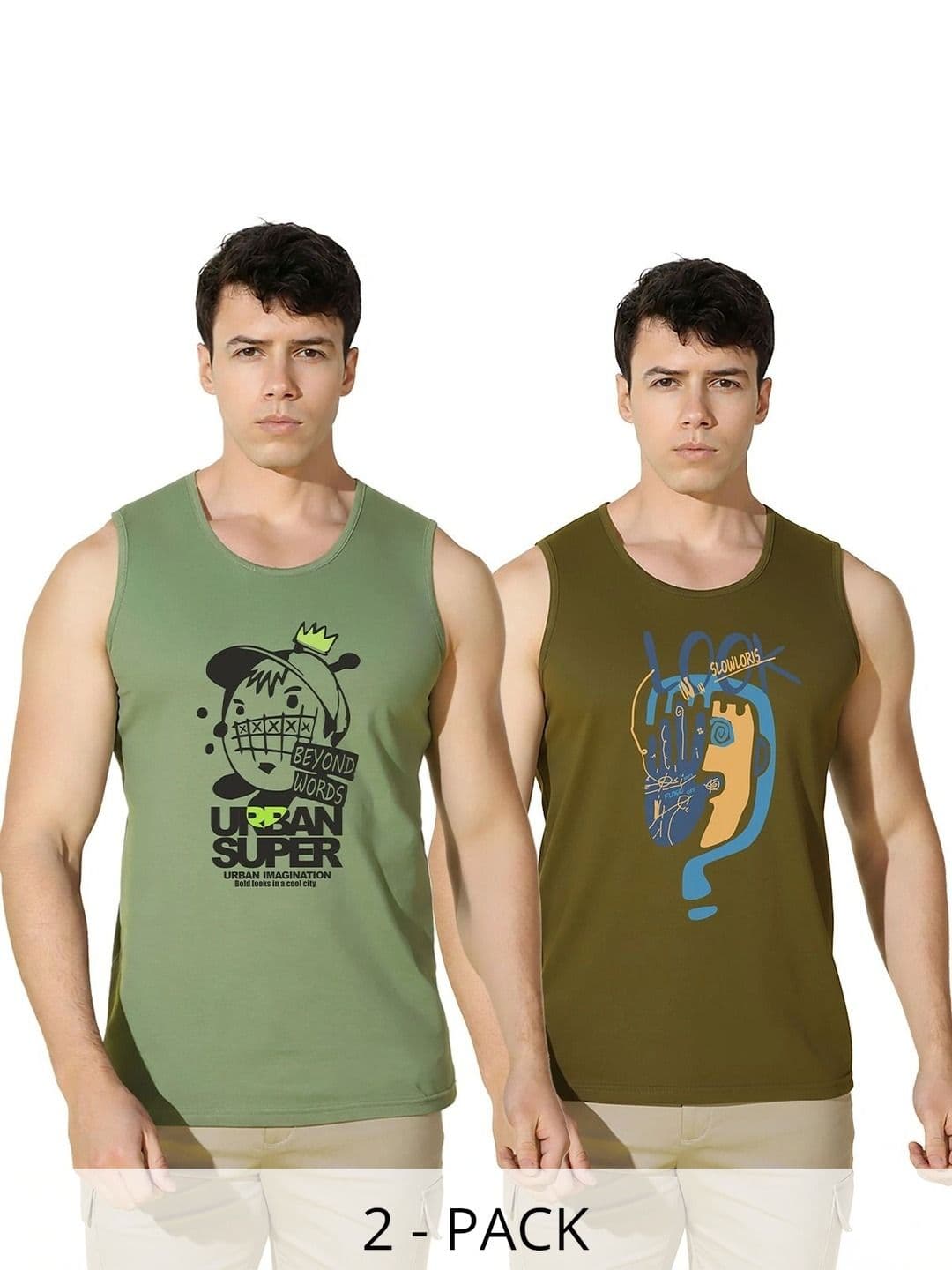 SLOWLORIS Men Pack of 2 Cotton Printed T-shirt - view 1