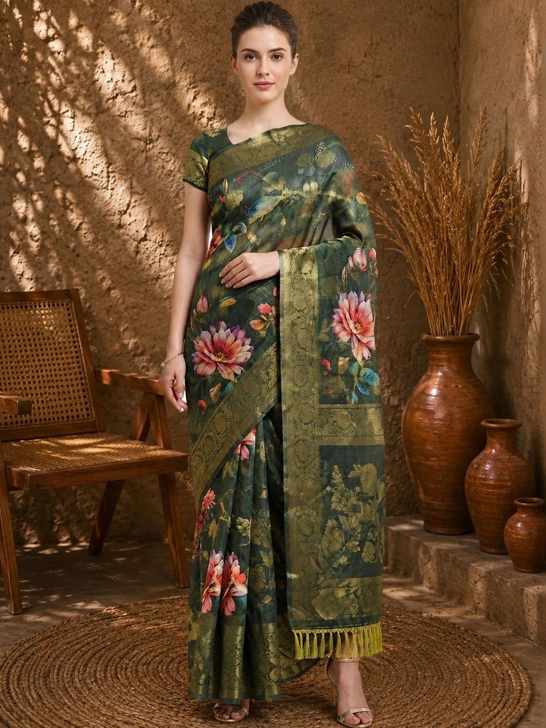 JISHNAM Floral Zari Saree - view 1