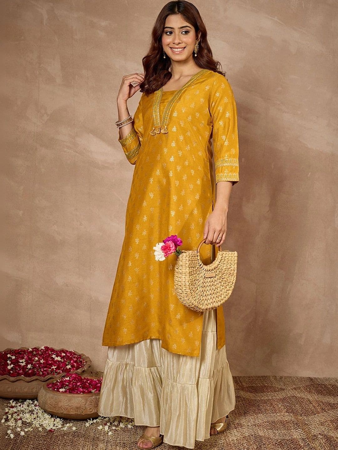 Janasya Women Ethnic Motifs Printed Thread Work Kurta - view 1