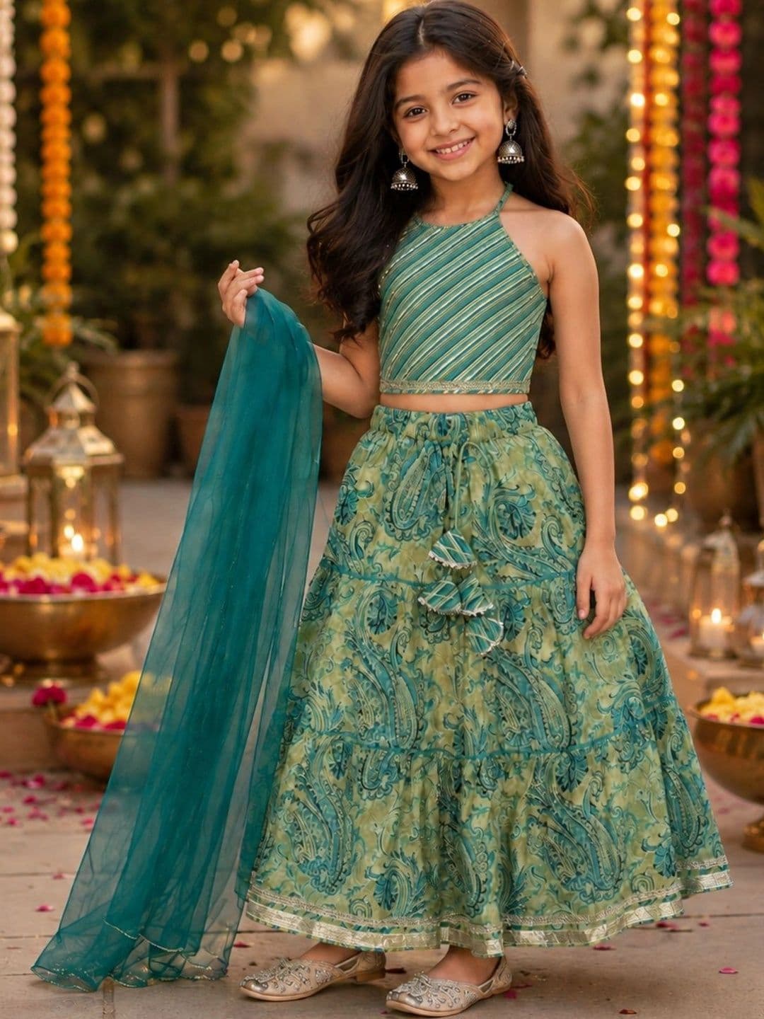 The Magic Wand Girls Printed Ready to Wear Lehenga & Blouse With Dupatta - view 1