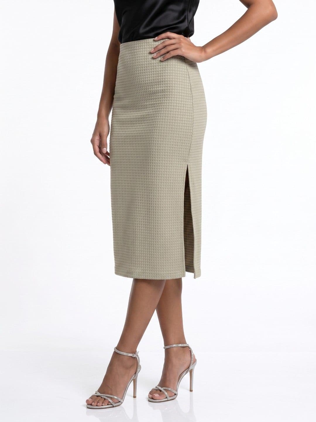 glitchez Women Self Design Side Slit Midi Straight Skirt - view 1