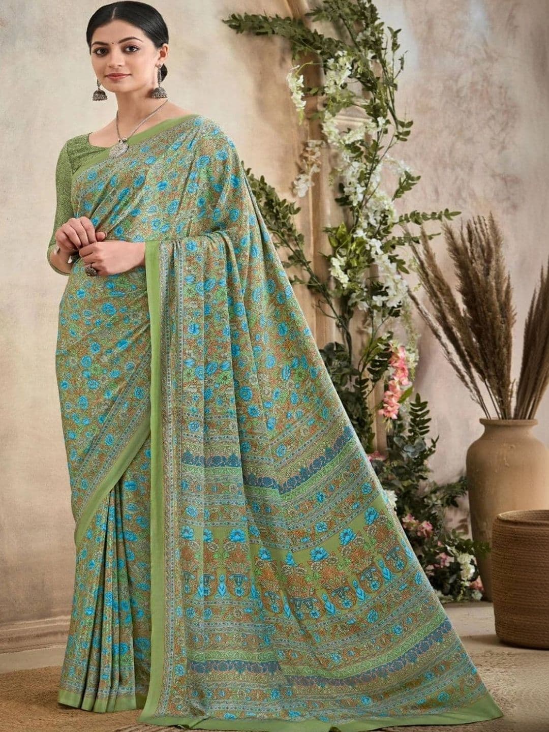 The Textile Hub Paisley Pure Crepe Saree - view 1