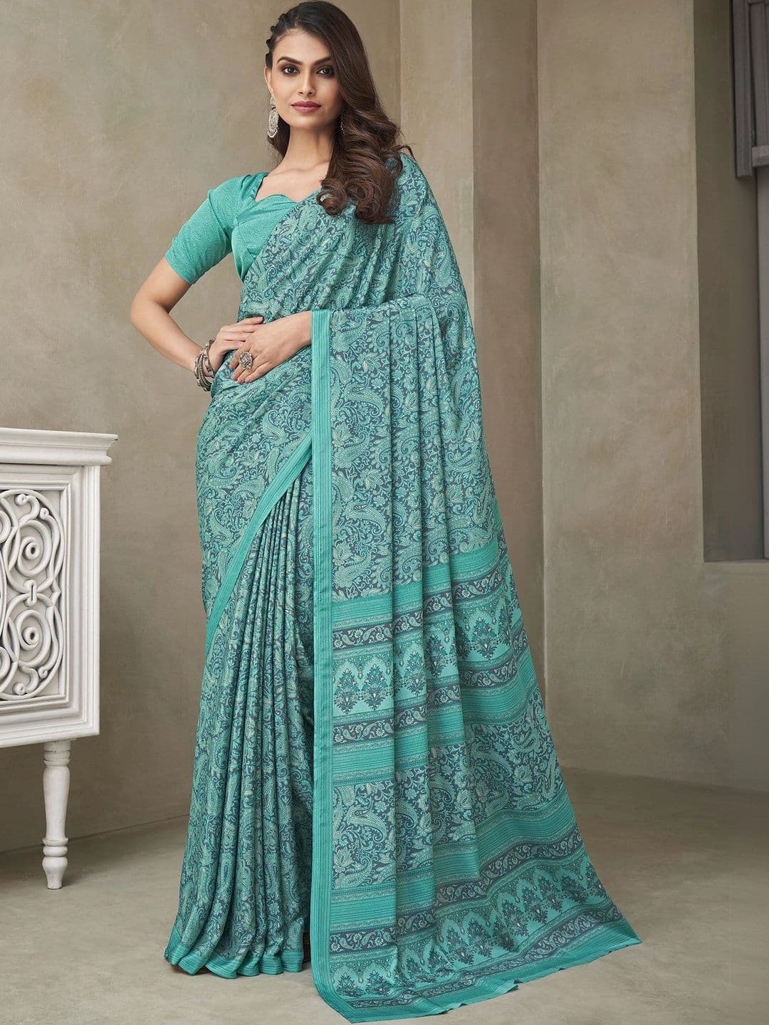 The Textile Hub Paisley Pure Crepe Saree - view 1