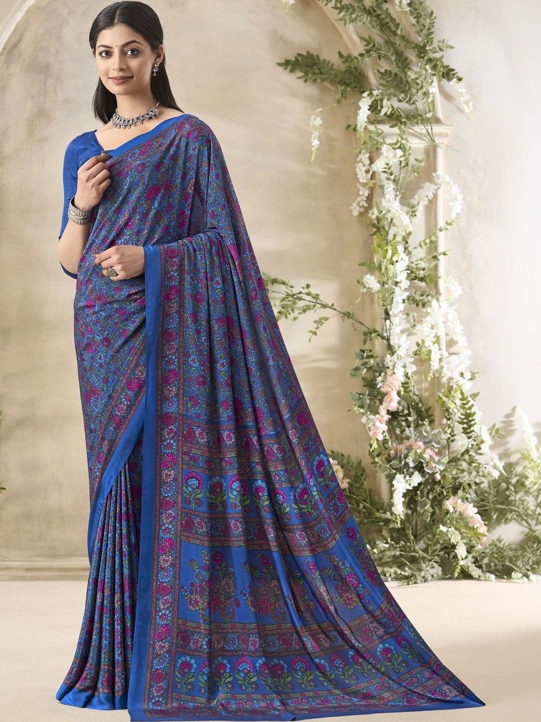 The Textile Hub Floral Pure Crepe Saree - view 1
