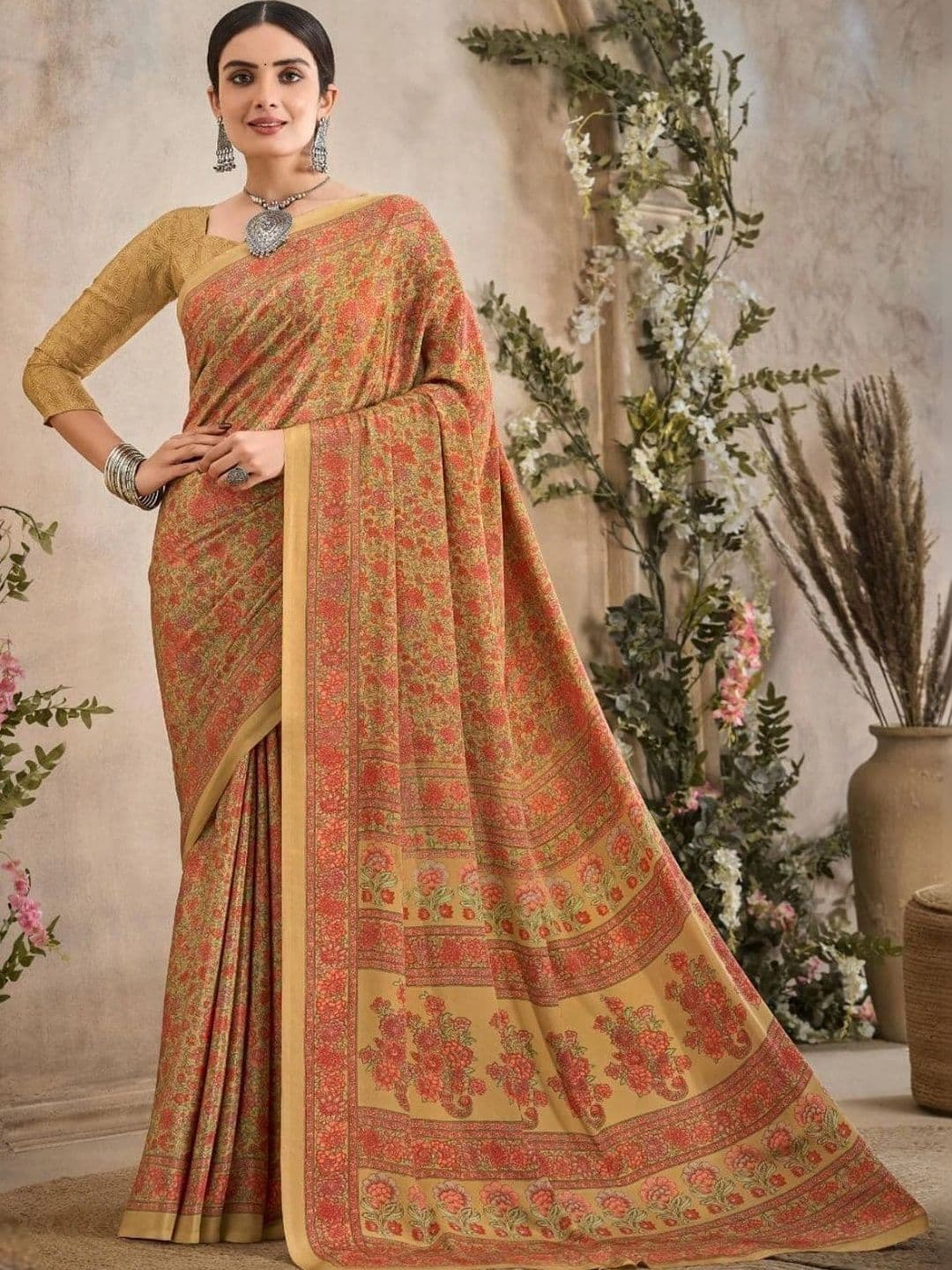 The Textile Hub Floral Pure Crepe Saree - view 1