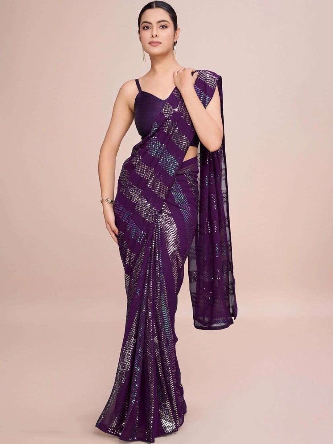 all about you Embellished Sequinned Poly Georgette Designer Saree - view 1
