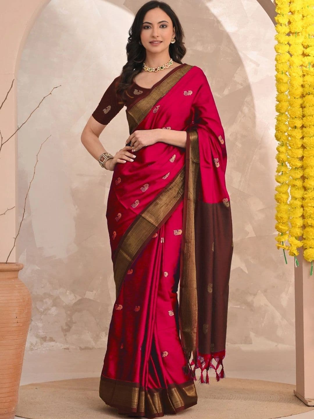 UMANTA Ethnic Motifs Zari Silk Cotton Designer Paithani Saree - view 1