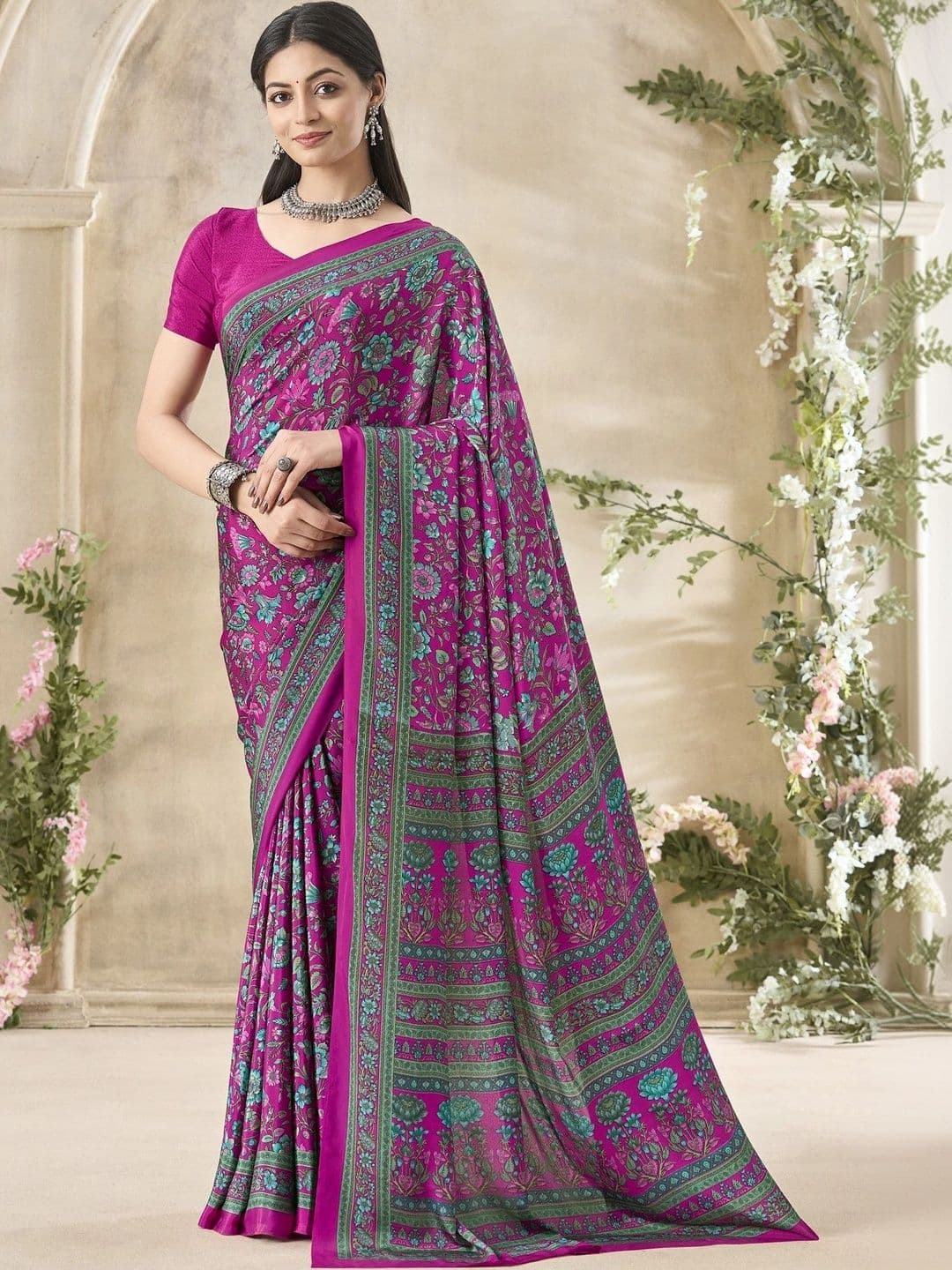 Nirmohi Fashion Women Floral Printed Pure Crepe Saree - view 1
