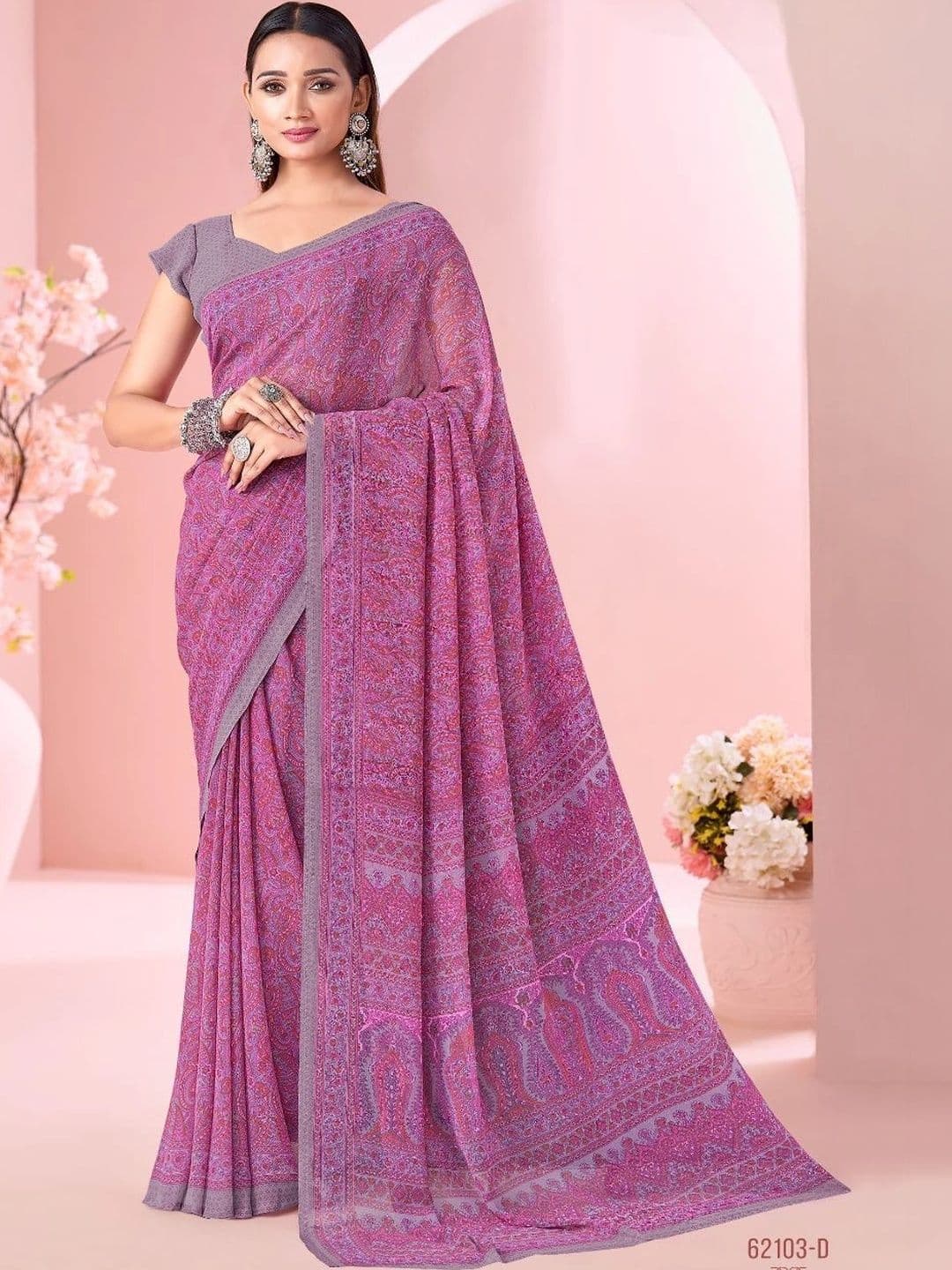 The Textile Hub Paisley Pure Georgette Saree - view 1