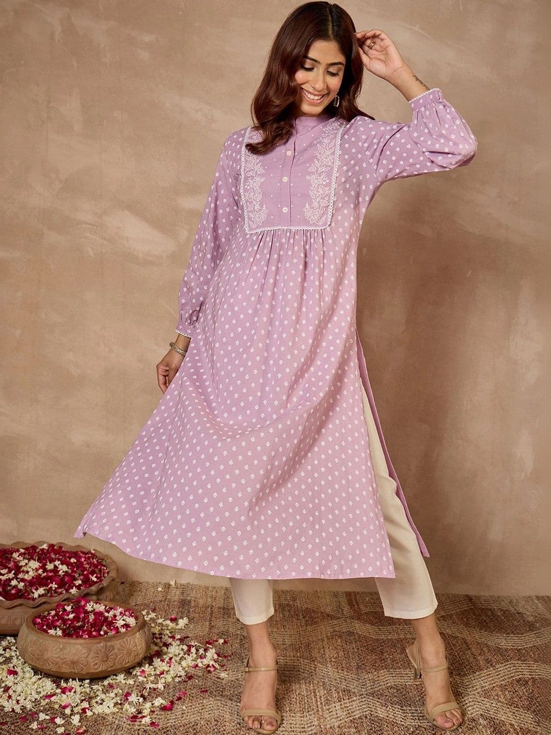 Janasya Women Ethnic Motifs Printed Chikankari Kurta - view 1