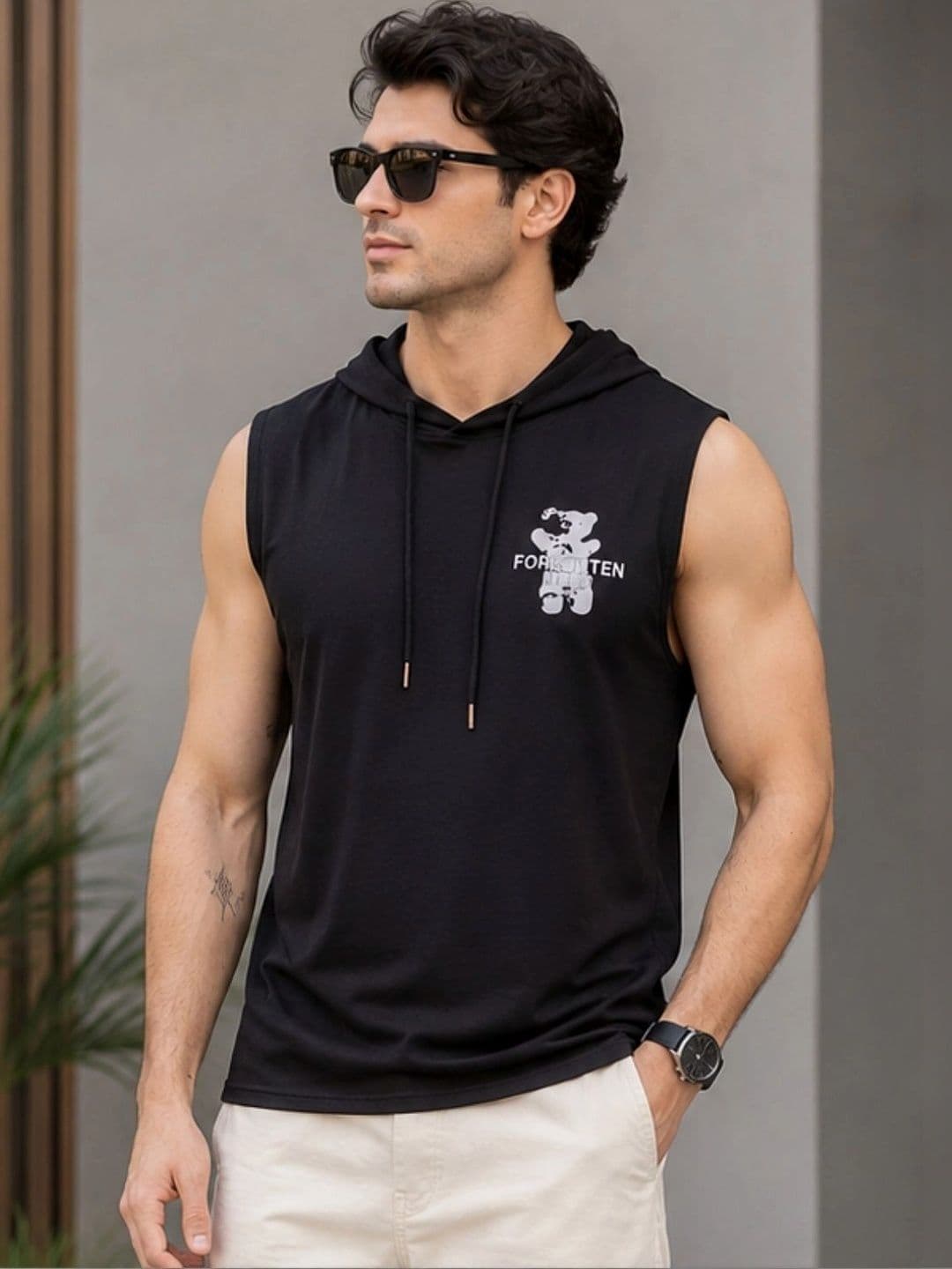 R.Code by The Roadster Life Co. Printed Cotton Blend Gym Vest - view 1
