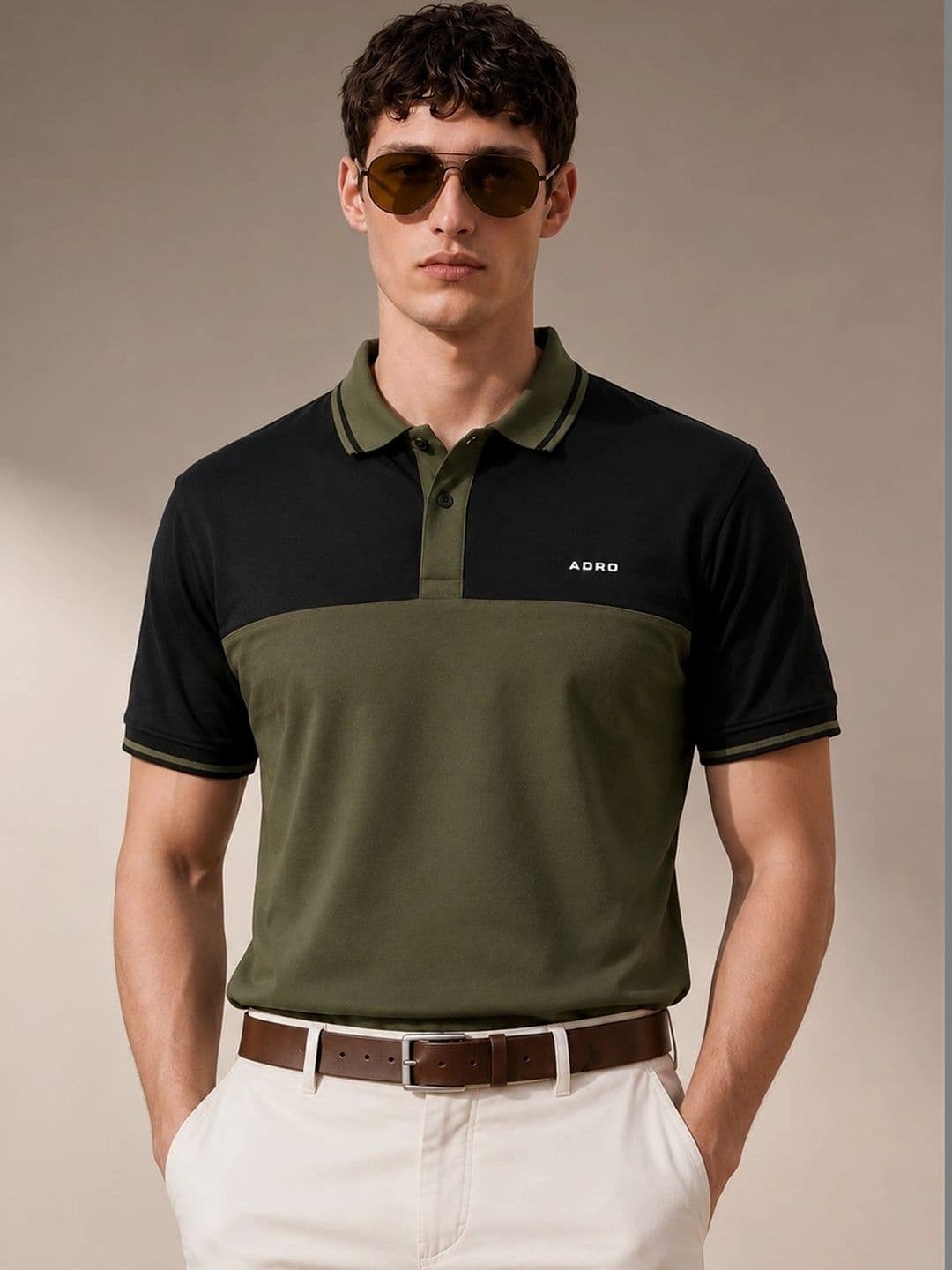 ADRO Men Brand Logo Colourblocked Polo Collar T-shirt - view 1