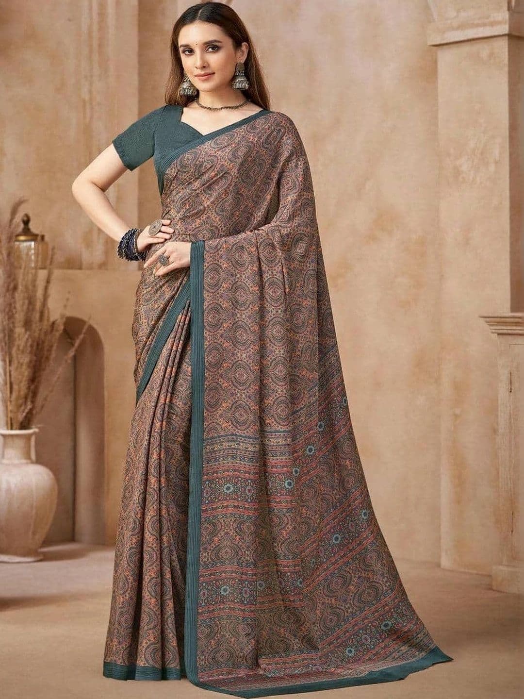 The Textile Hub Paisley Pure Crepe Saree - view 1