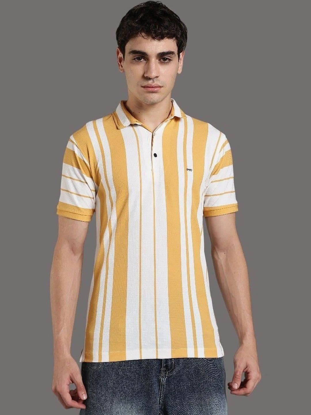 GLORI STAR Men Striped Polo Collar T-shirt - view 1