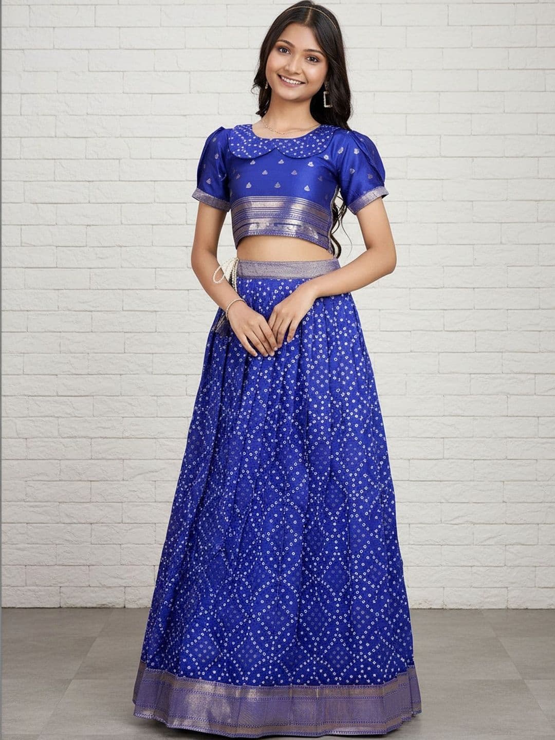 Sangria Girls Embellished Bandhani Silk Lehenga & Blouse - view 1