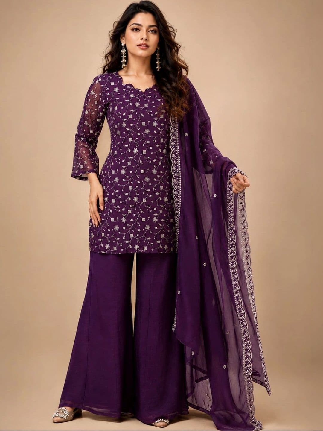 PREMNAD Women Ethnic Motifs Embroidered Regular Thread Work Kurta with Sharara & With Dupatta - view 1