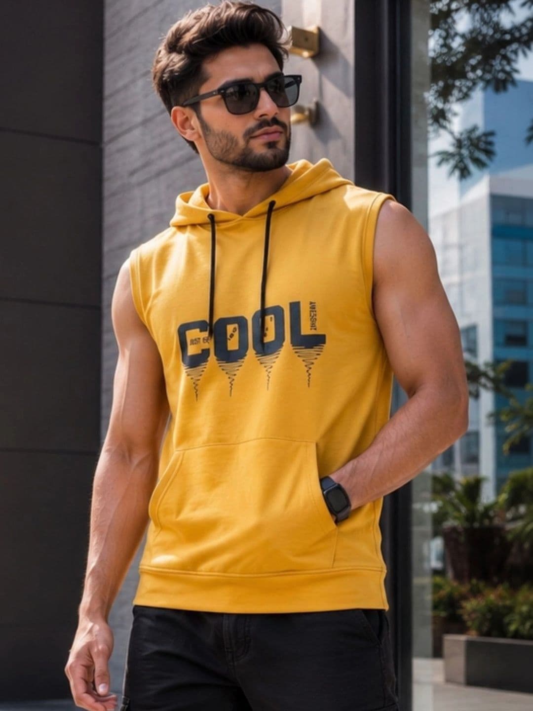 R.Code by The Roadster Life Co. Printed Cotton Blend Gym Vest - view 1