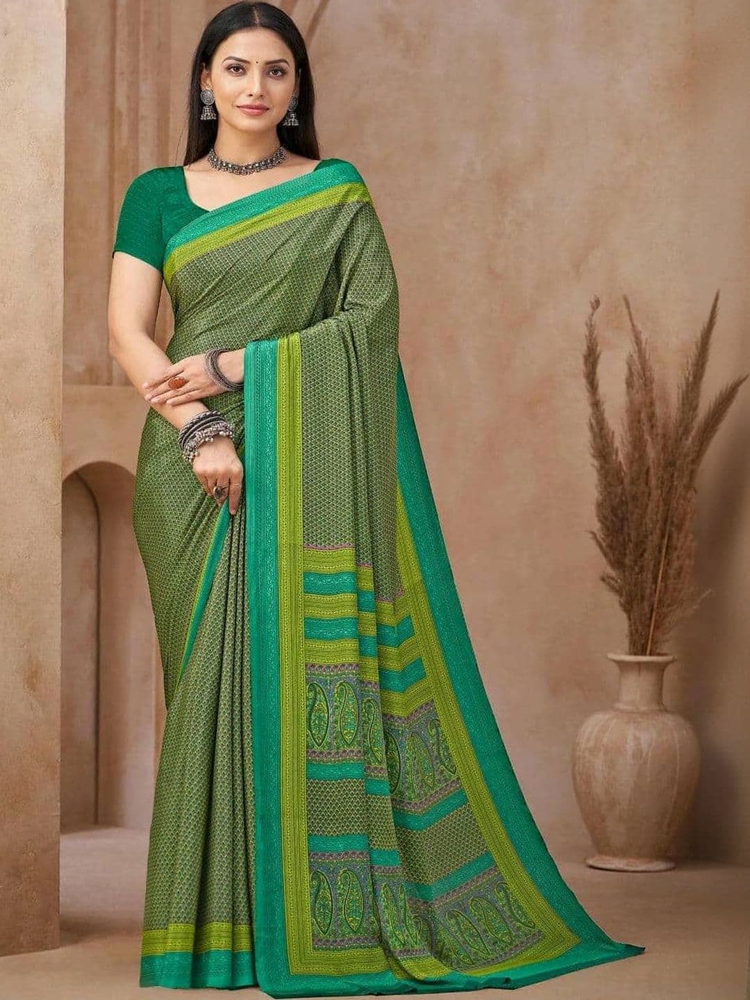 The Textile Hub Floral Pure Crepe Saree - view 1