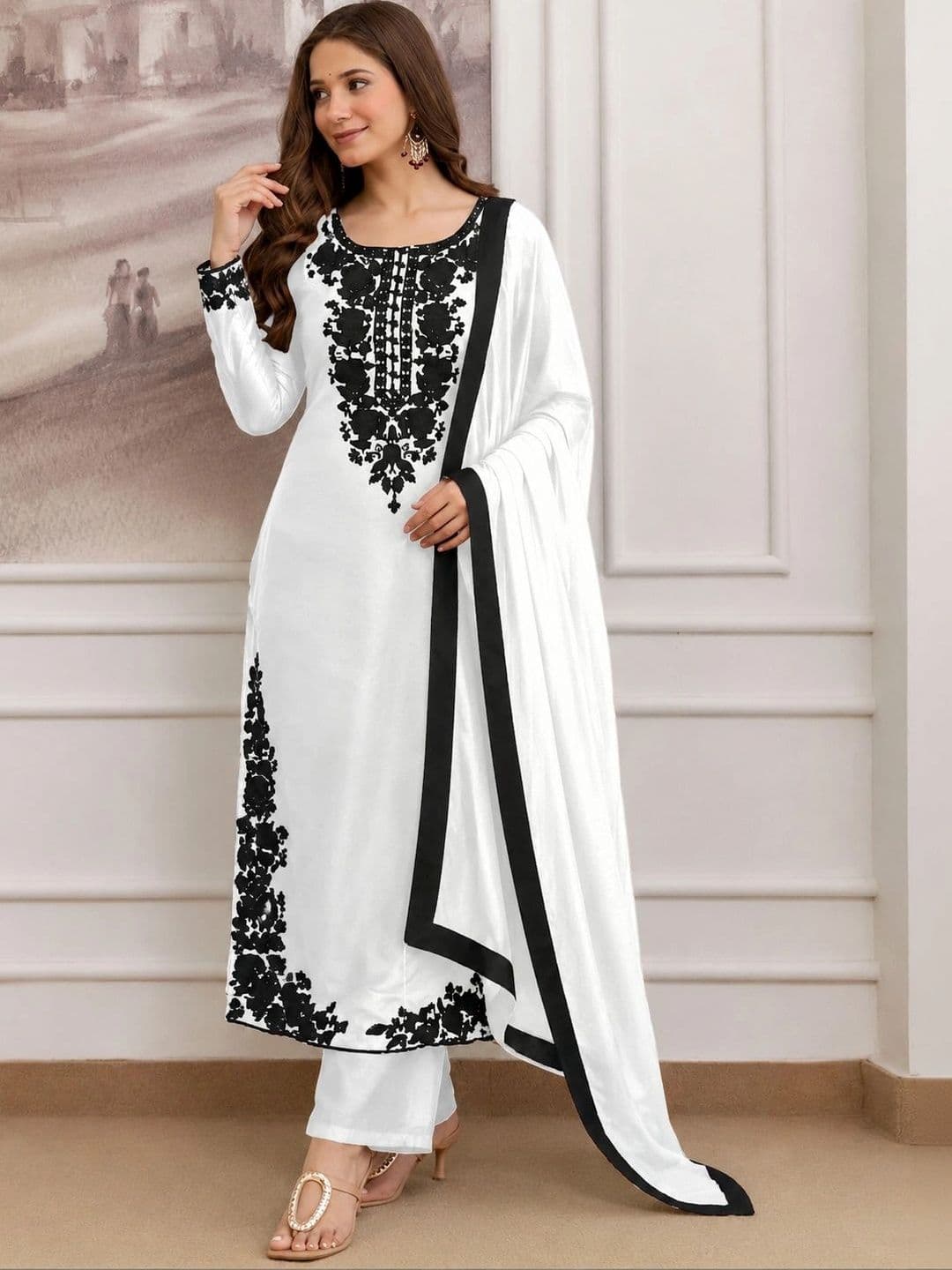 Moda Rapido Ethnic Motifs Embroidered Regular Thread Work Kurta with Trousers & With Dupatta - view 1