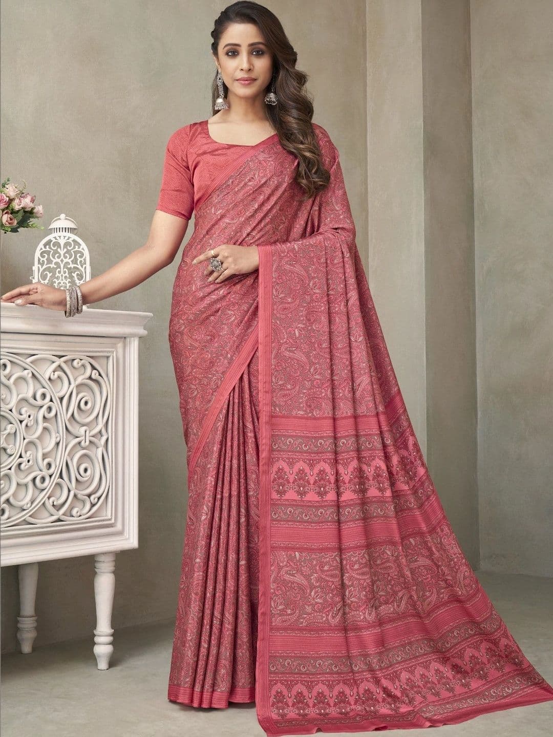 The Textile Hub Floral Pure Crepe Saree - view 1
