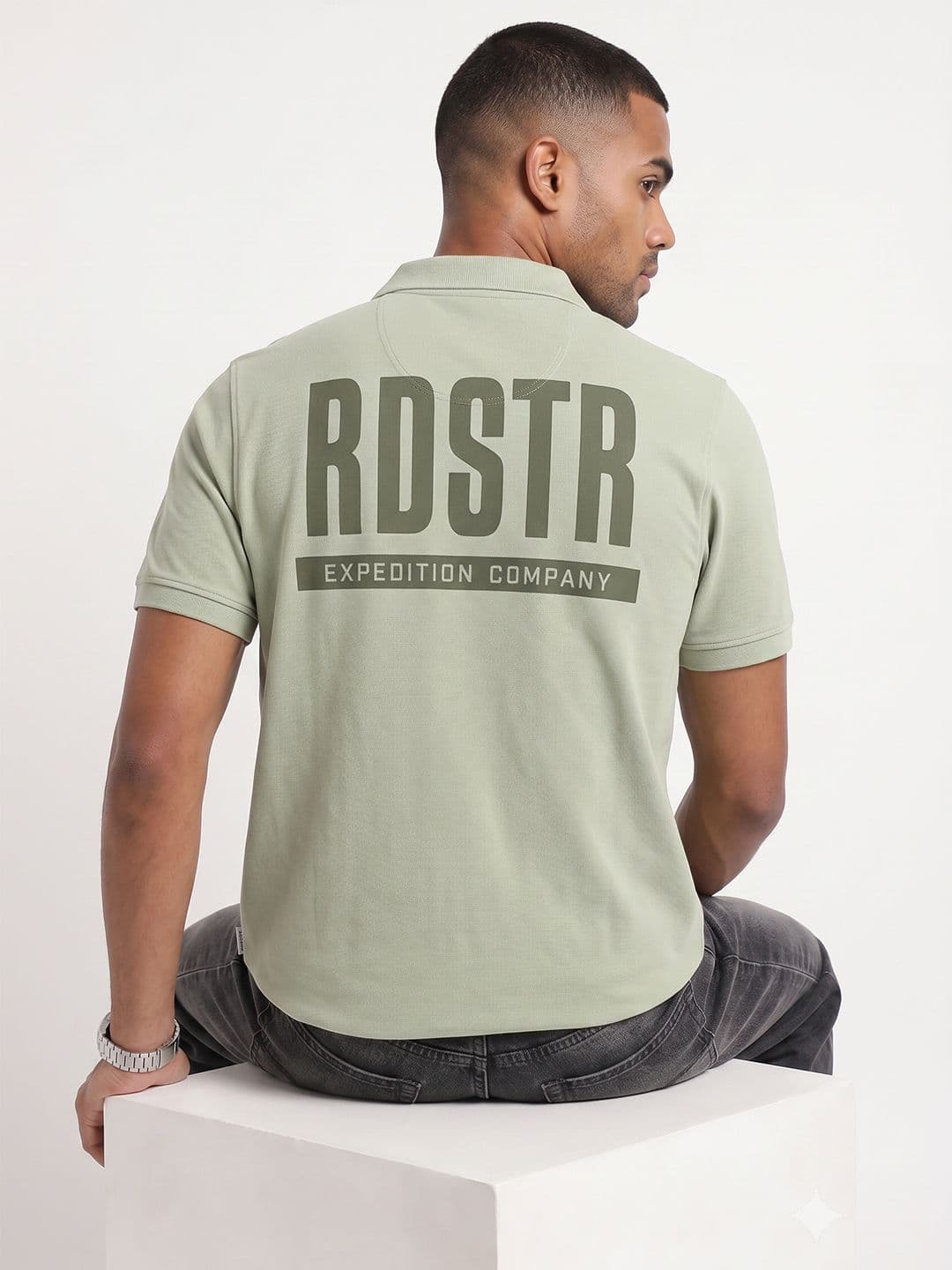 The Roadster Life Co. Polo Collar Typography Printed Pure Cotton T-shirt - view 1