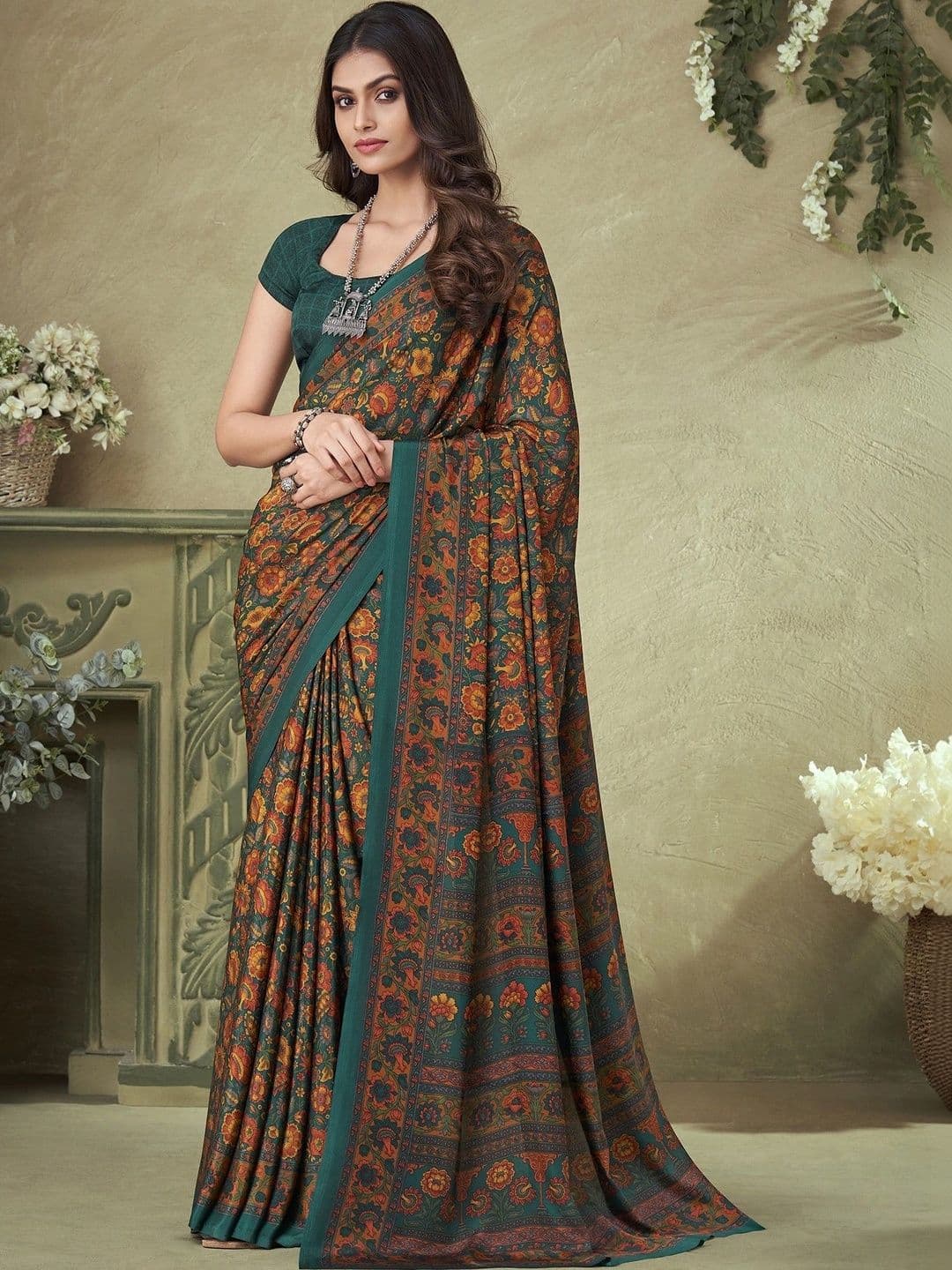 Nirmohi Fashion Floral Pure Crepe Saree - view 1
