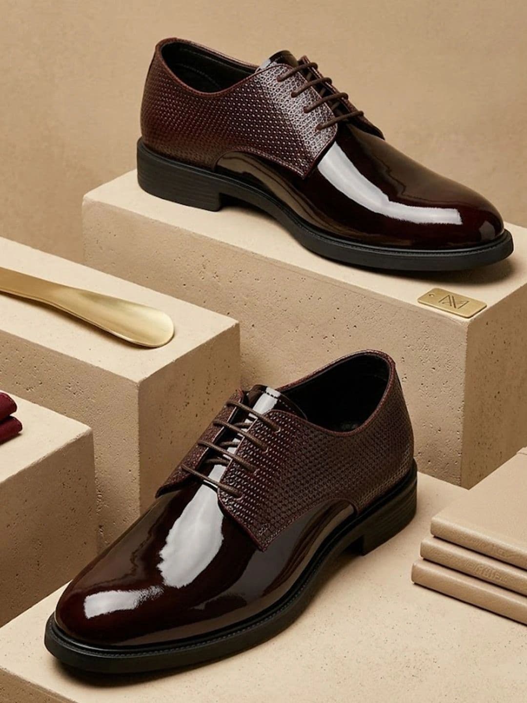 House of Pataudi Men Textured Synthetic Leather Round Toe Lace-Ups Formal Derbys - view 1