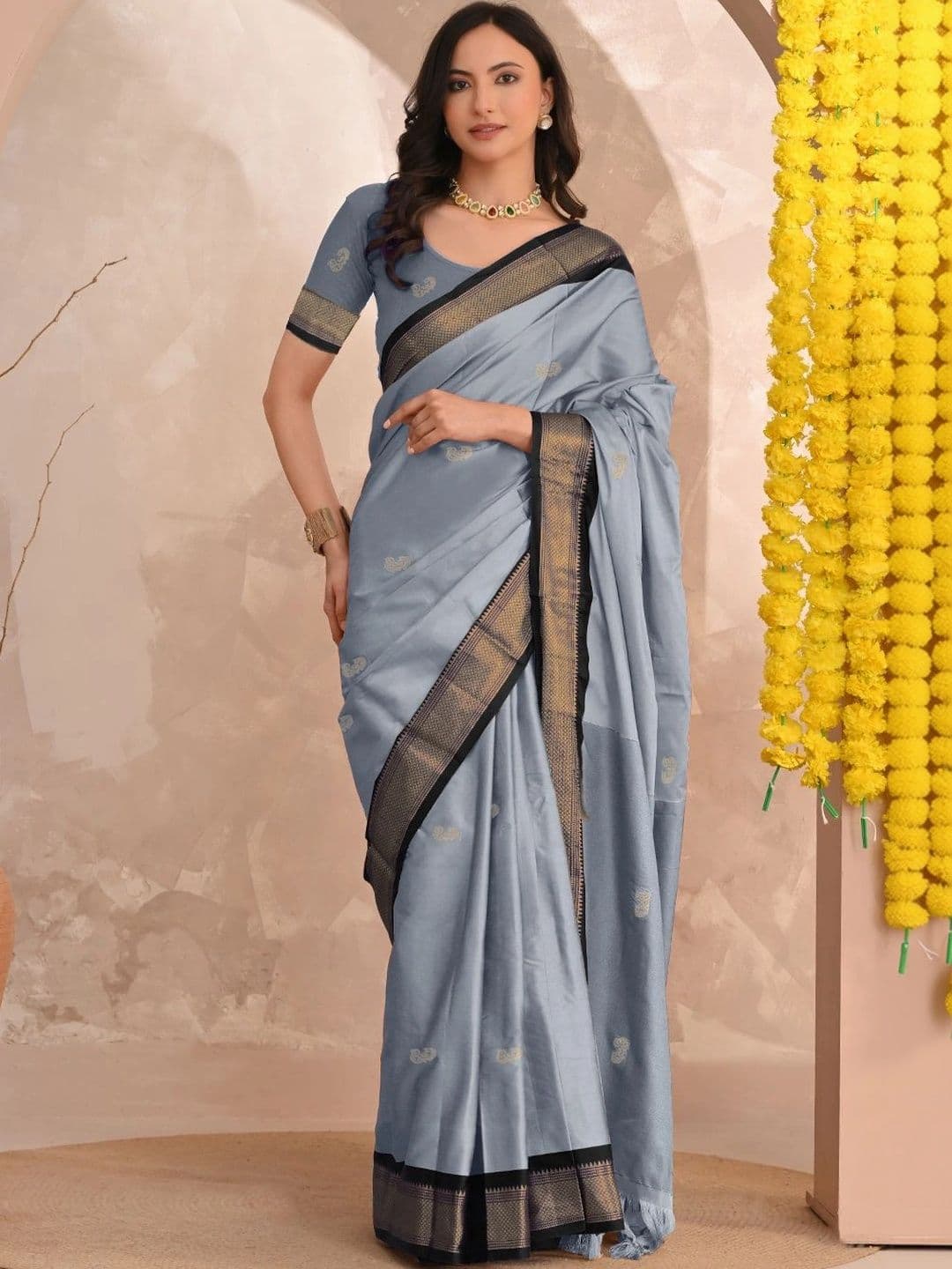 UMANTA Ethnic Motifs Zari Silk Cotton Designer Paithani Saree - view 1