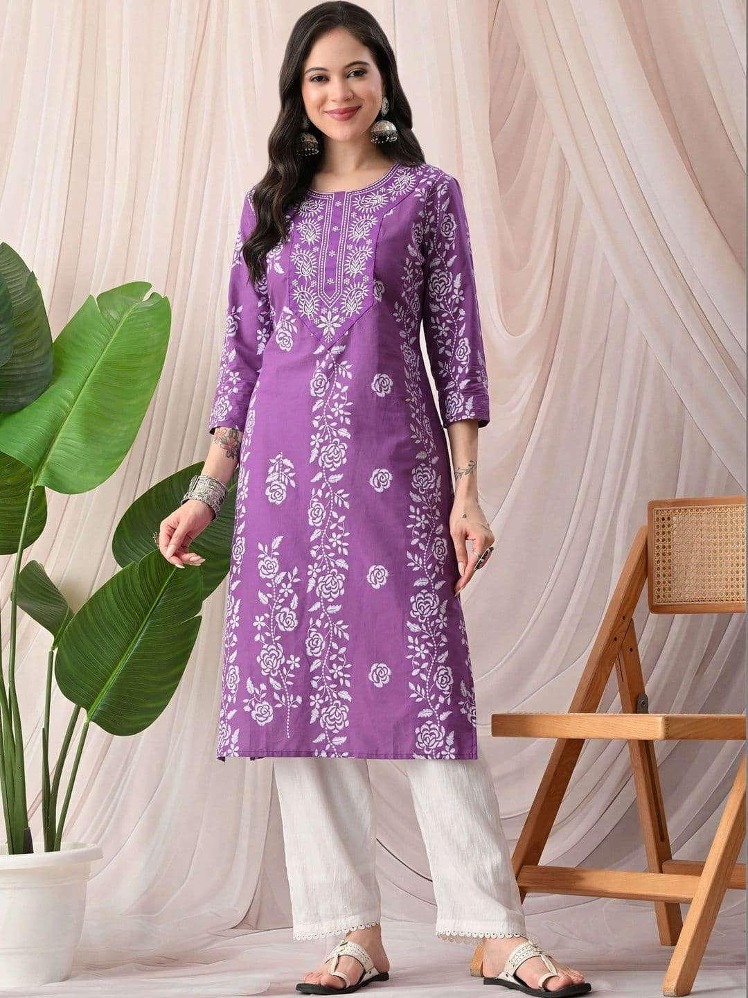 KJFAB Women Floral Printed Thread Work Floral Kurta - view 1