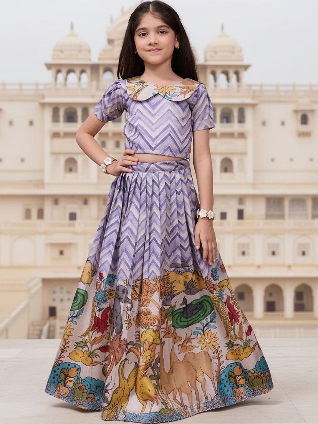 Sangria Girls Printed Sequinned Ready to Wear Lehenga & - view 1