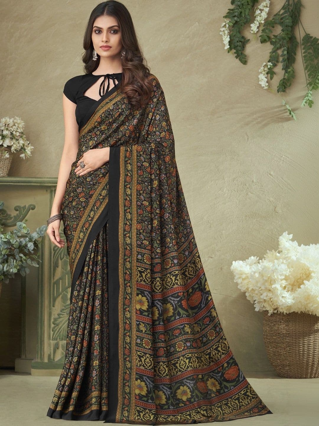 The Textile Hub Paisley Pure Crepe Saree - view 1